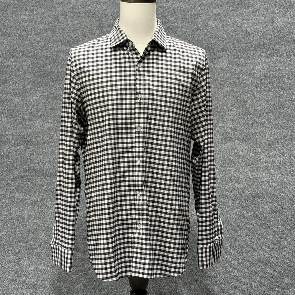 Mizzen+Main Shirt Mens XL Black White Gingham Button Down Trim Fit Made in USA